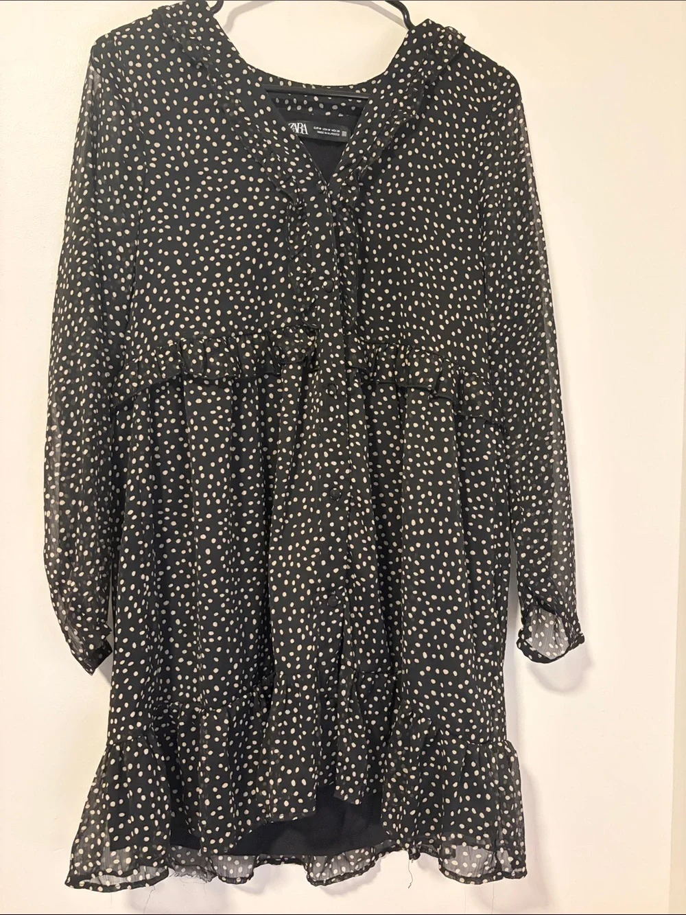 Zara Polka Dot Ruffle Hem Mini Dress Boho Feminine Girly Size M